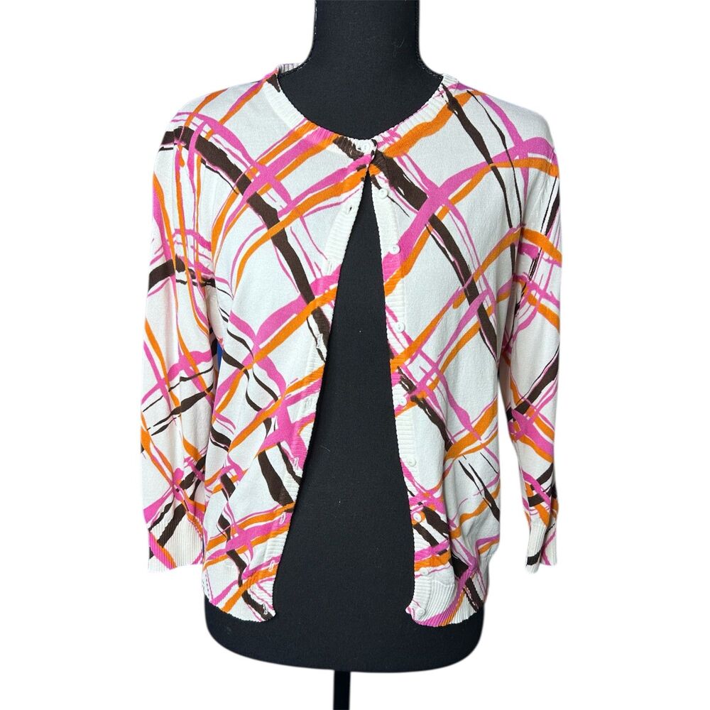 HBA Womens Multicolor Cardigan Sz S 3/4 Sleeve Abstract Y2K 00s Artsy Geometric
